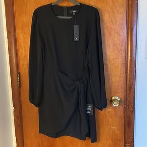 Believe It or Knot Black Long Sleeve tie-front Skater Dress